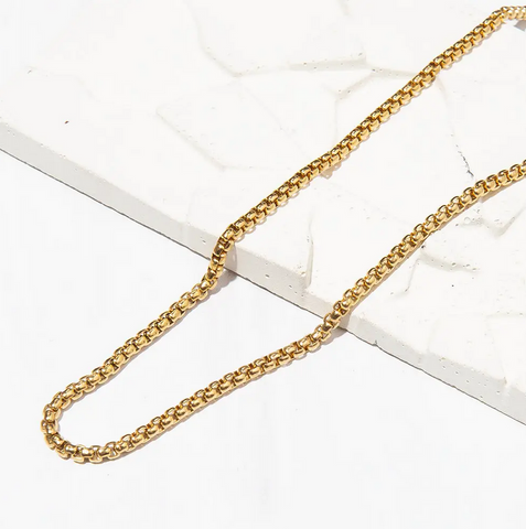 Gilded Gold Necklace-24" Box Chain | Charm Bar Necklace