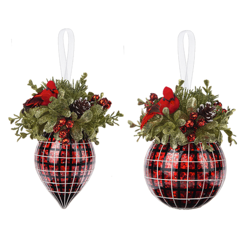 Mistletoe Plaid Glass Ornaments