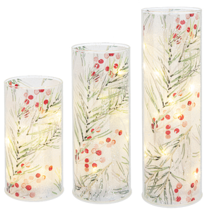 LED Light Up Winterberry Pillar Set