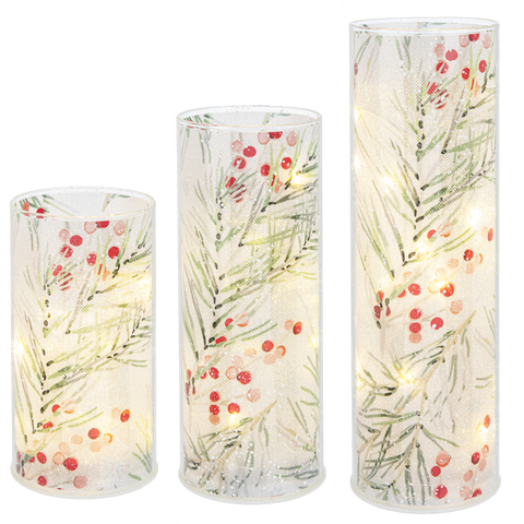 LED Light Up Winterberry Pillar Set