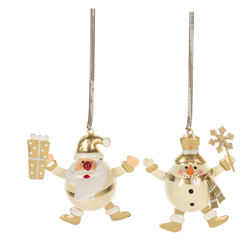 Gilded Santa & Snowman Ornaments