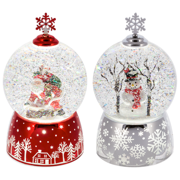 LED Light Up Shimmer Santa and Snowman Globes