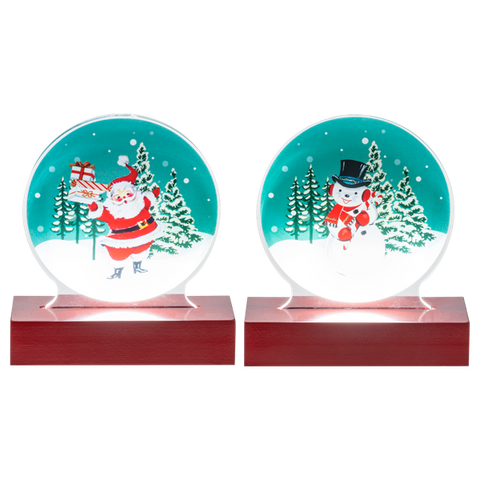 LED Light Up Retro Snowman & Santa Tabletop Figurines