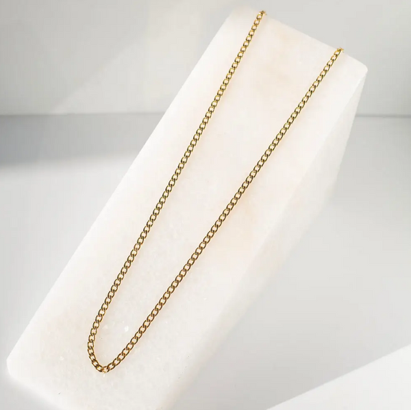 Gilded Gold Necklace-24" Curb Chain | Charm Bar Necklace