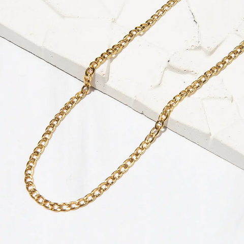 Gilded Gold Necklace-24" Curb Chain | Charm Bar Necklace