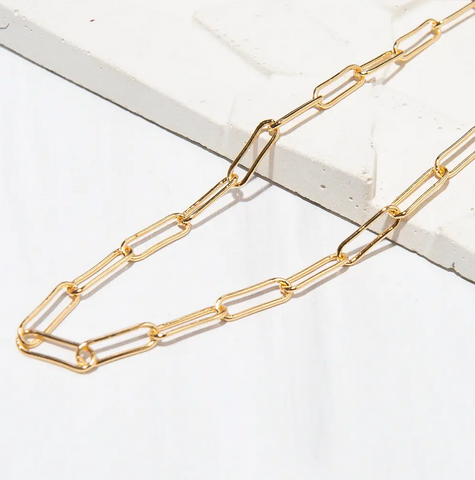 Gilded Gold Necklace-18" Paper Clip | Charm Bar Necklace