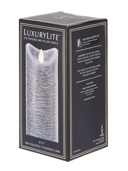 Charcoal LED Textured Wax Pillar Candle(Large)