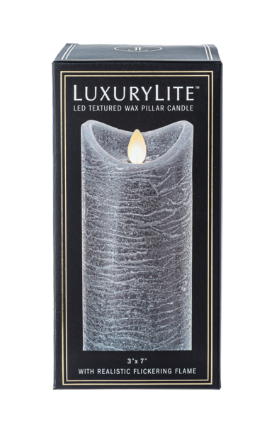 Charcoal LED Textured Wax Pillar Candle(Large)