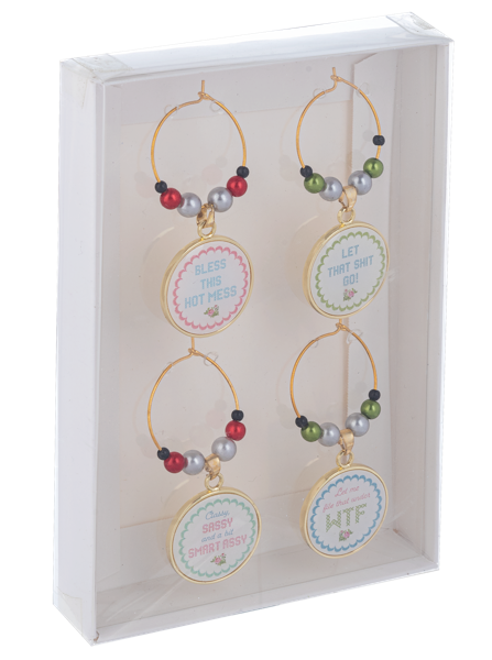 Drink Pun Wine Glass Charm Boxed Set