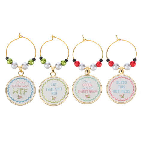 Drink Pun Wine Glass Charm Boxed Set