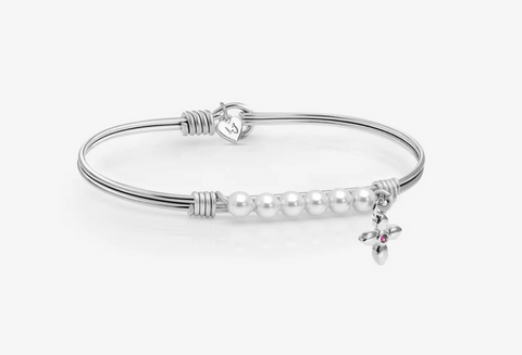 Luca + Danni Pretty Little Pearl Beaded Bangle Bracelet w/ Cross Charm